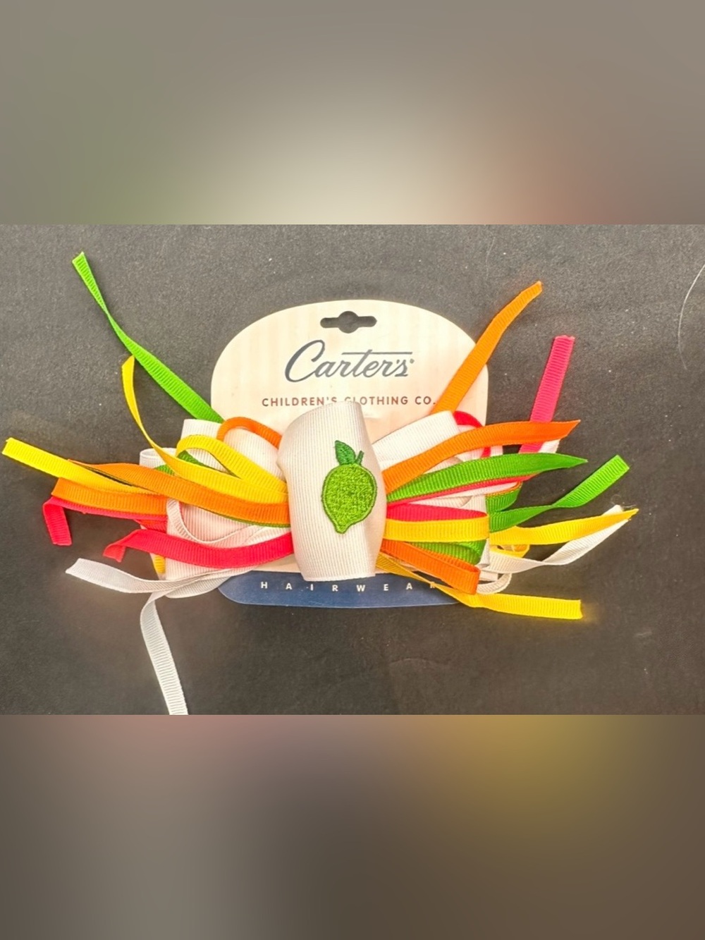 G-5 Carter's Bright Multicolor Ribbon Hair Bow with Green Apple SUPER CUTE